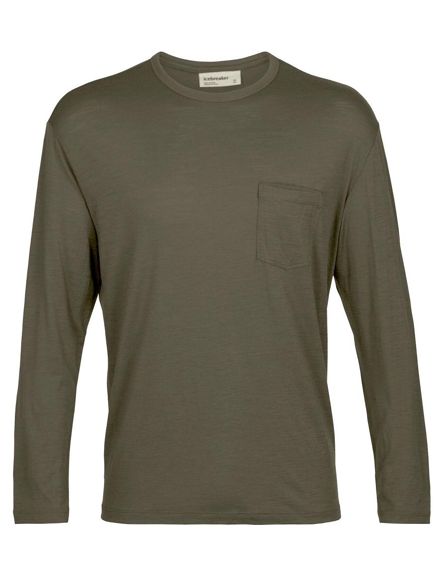 Long Sleeve Icebreaker Merino Granary Pocket T-Shirt Homme Vert Olive | FR 1238MQZA